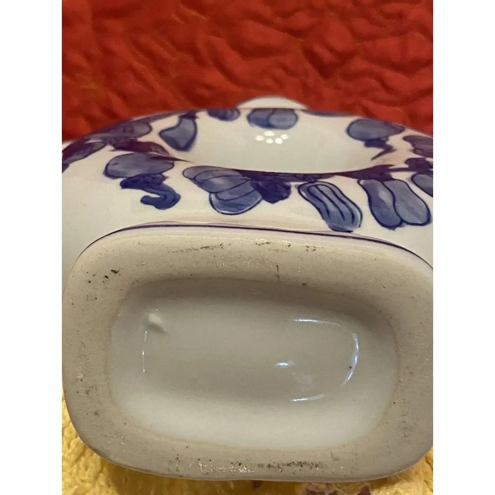 Cobalt‎ Blue Donut Shaped teapot With Lid Vegetable And Fruit Pattern. Mini